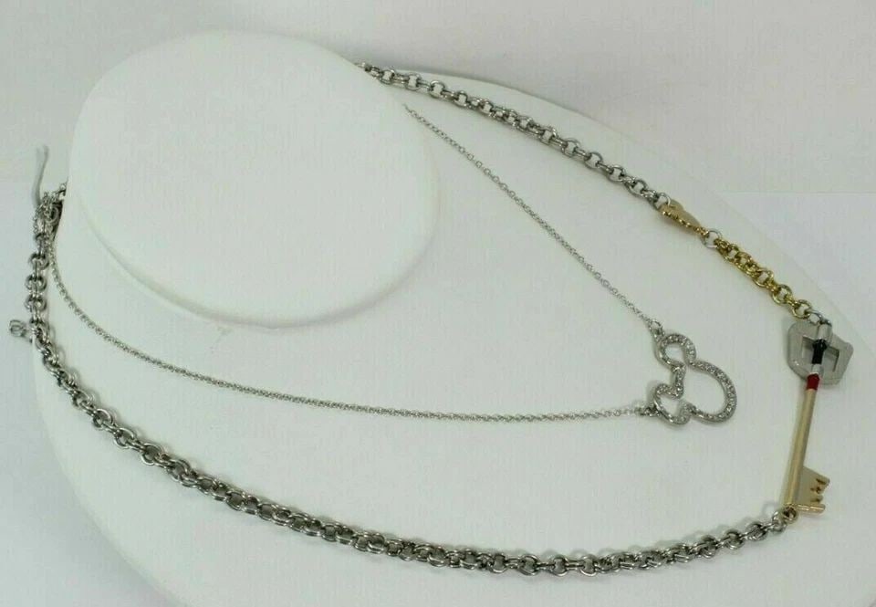 DISNEY LOT OF 2 KEYS TO KINGDOM 27" MICKEY RHINESTONE SILHOUETTE 17" NECKLACES! (1 of 1)