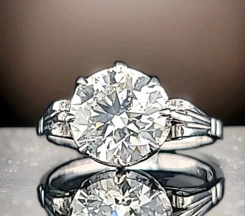 3.05CT. PLATINUM VINTAGE ENGAGEMENT RING NATURAL ROUND DIAMOND CIRC 1920'S GIA (1 of 2)