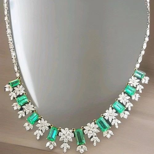 NATURAL COLOMBIAN EMERALD & DIAMOND NECKLACE 23.86CT TOTAL – 18K WHITE GOLD (1 of 2)