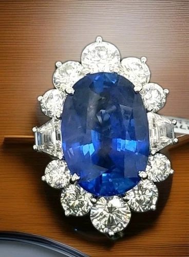 PLATINUM ENGAGEMENT RING 13.17CT NATURAL OVAL SHAPE BLUE SAPPHIRE (1 of 2)