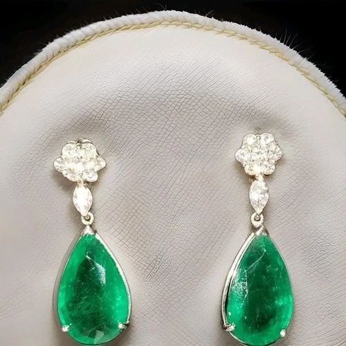 18K WHITE GOLD NATURAL PEAR-SHAPED EMERALD & DIAMOND EARRINGS – 26.44CT TOTAL (1 of 2)