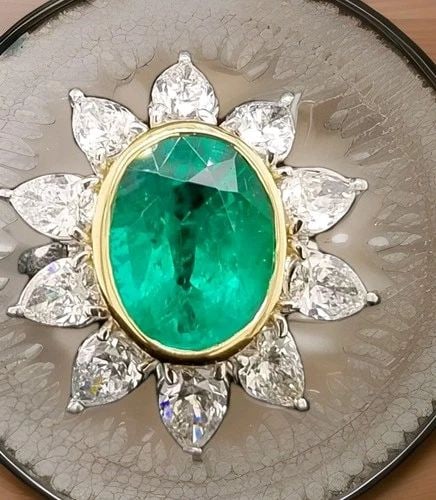 PLATINUM & 18K YELLOW GOLD RING 4.58CT. NATURAL GREEN EMERALD OVAL CUT GIA CERT (1 of 2)
