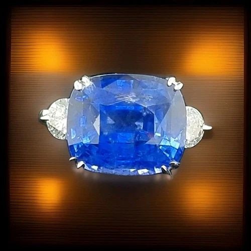 VINTAGE 14K WHITE GOLD ENGAGEMENT RING 10.41CT. NATURAL BLUE CUSHION SHAPE GIA: GIA 14K WHITE GOLD ENGAGEMENT RING 10.41CT. NATURAL BLUE CUSHION SHAPE GORGEOUS 14K WHITE GOLD engagement ring natural blue sapphire in cushion shape center weight 10.41ct. size 13.3x11.3mm very nice 