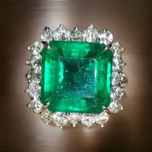 14K WHITE GOLD ENGAGEMENT RING 9.80CT.NATURAL GREEN EMERALD SQUARE SHAPE (1 of 2)