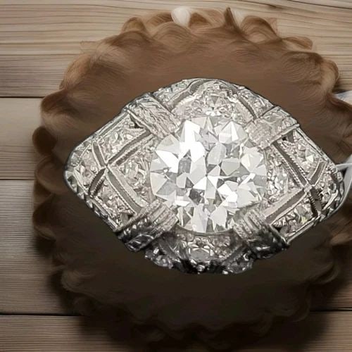 1.55CT VINTAGE ART DECO FILIGREE OLD MINE CUT DIAMOND VS1-H PLATINUM RING (1 of 2)