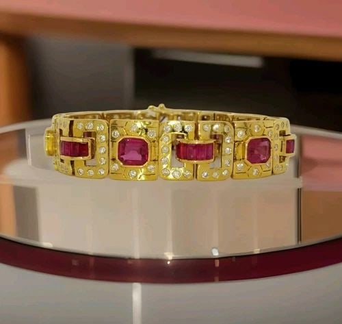 18K YELLOW GOLD BRACELET 16.10CT. NATURAL RUBY DIAMOND 7 INCHES LENGTH (1 of 2)