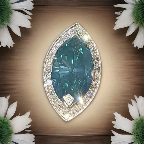 VINTAGE PLATINUM ENGAGEMENT RING 7.88CT.NATURAL TEAL BLUE MARQUISE DIAMOND (1 of 2)