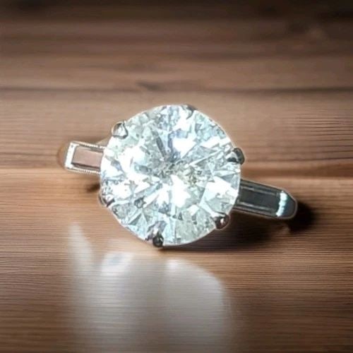 VINTAGE 18K WHITE GOLD ENGAGEMENT RING 3.65CT.NATURAL ROUND DIAMOND CIRC 1930'S (1 of 2)