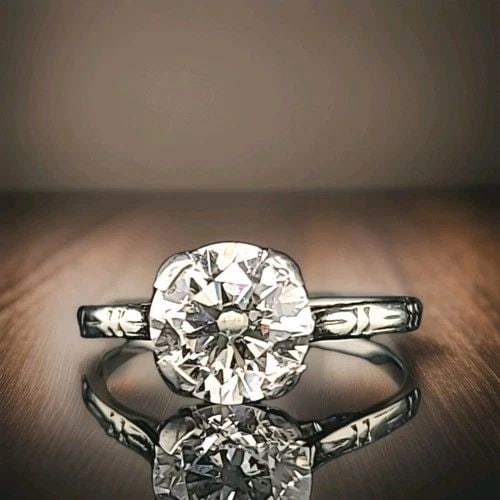 1.58CT EURO CUT DIAMOND ENGAGEMENT RING 18K WHITE GOLD ART DECO FILIGREE, 1930S: 18K WHITE GOLD VINTAGE ENGAGEMENT RING 1.58CT NATURAL EURO CUT ROUND DIAMOND 18k white gold Vintage art deco filigree natural euro cut round Diamond ring circ 1930's rare ring is finely crafted in 18k