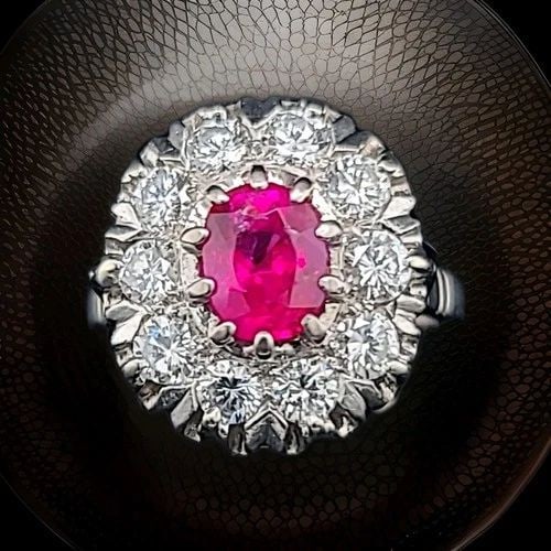VINTAGE 18K WHITE GOLD RING 2.31CT. NATURAL BURMA RUBY OVAL 1920'S GIA CERT (1 of 2)