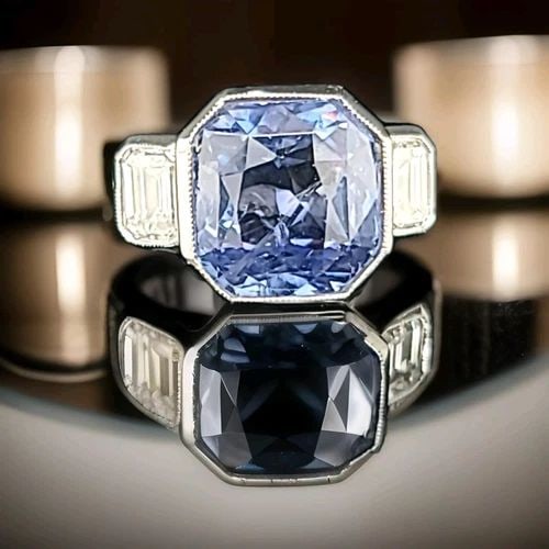 VINTAGE 14K WHITE GOLD ENGAGEMENT RING 8.61CT. NATURAL BLUE SAPPHIRE RADIANT GIA: VINTAGE 14K WHITE GOLD ENGAGEMENT RING 8.61CT. NATURAL BLUE SAPPHIRE RADIANT GIA This stunning vintage 14K white gold engagement ring features a natural, untreated 8.61-carat blue sapphire in a radian