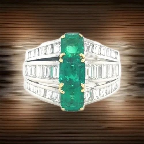 VINTAGE PLATINUM & 18K YELLOW GOLD 4.42CT.NATURAL COLOMBIA GREEN EMERALD (1 of 2)