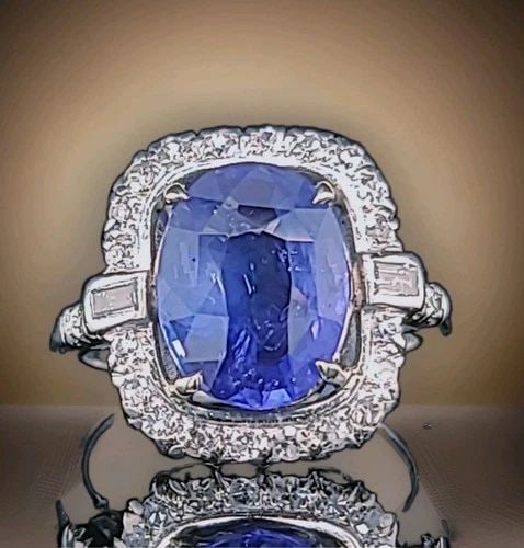 VINTAGE PLATINUM ENGAGEMENT RING 5.03CT.NATURAL UNTREATED BLUE OVAL SAPPHIRE GIA (1 of 2)