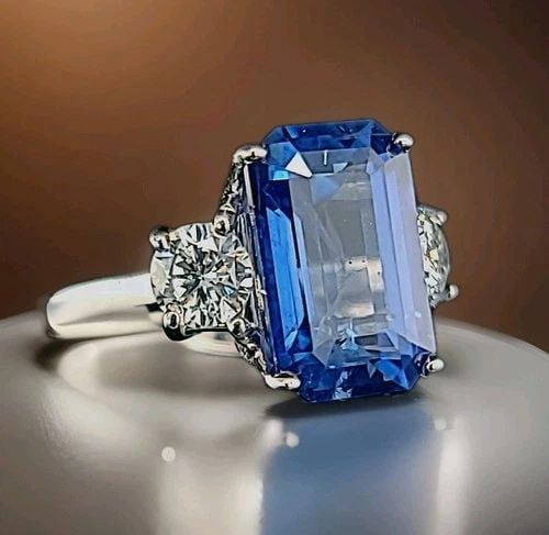 14K WHITE GOLD ENGAGEMENT RING 6.08CT NATURAL CEYLON BLUE SAPPHIRE EMERALD CUT: 14K WHITE GOLD ENGAGEMENT RING 6.08CT.NATURAL BLUE SAPPHIRE EMERALD CUT GIA CERT GORGEOUS 14K WHITE GOLD engagement ring natural ceylon blue sapphire in emerald shape center sapphire weight 6.08carat 