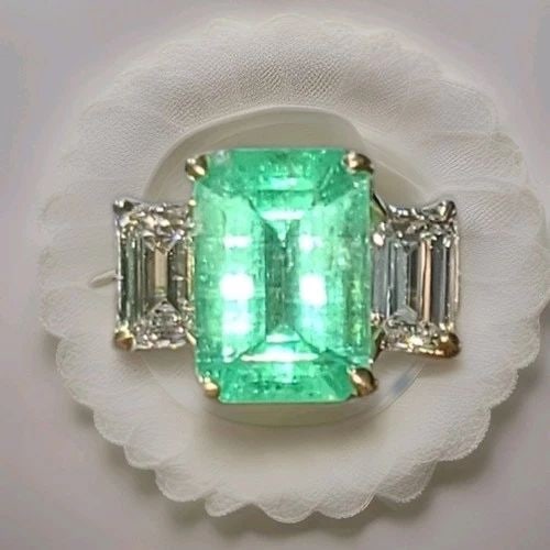 VINTAGE 14K YELLOW GOLD ENGAGEMENT RING3.02CT.NATURAL COLOMBIAN EMERALD GIA CERT (1 of 2)