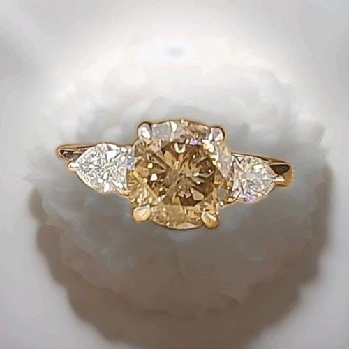 14K WHITE GOLD VINTAGE ENGAGEMENT RING 2.86CT. CHAMPAGNE DIAMOND ROUND CUT (1 of 2)
