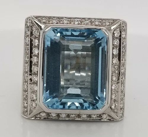 18K WHITE GOLD RING 14.75CT. NATURAL AQUAMARINE IN EMERALD SHAPE (1 of 2)