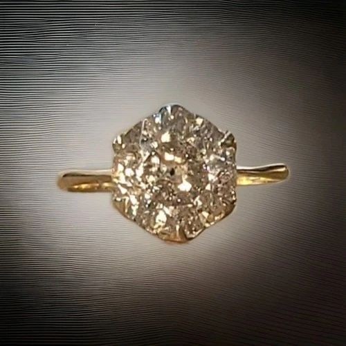 14K YELLOW GOLD VINTAGE ENGAGEMENT RING 3.01CT. NATURAL ROUND CHAMPAGNE DIAMOND: 14K YELLOW GOLD VINTAGE ENGAGEMENT RING 3.01CT. NATURAL ROUND CHAMPAGNE DIAMOND Beautiful authentic vintage engagement ring crafted in 14K yellow gold, featuring a stunning natural round champagne dia