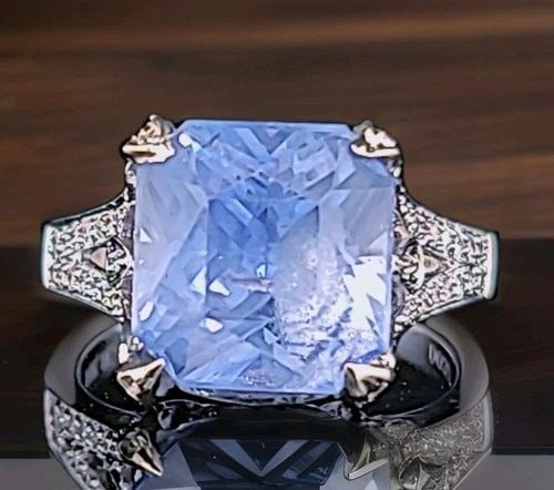 18K WHITE GOLD ENGAGEMENT RING 7.88CT NATURAL BLUE SAPPHIRE RADIANT CUT GIA CERT (1 of 2)