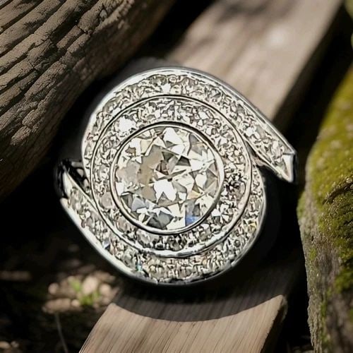 1.87CT. PLATINUM VINTAGE LAB GROWN OLD EURO CUT DIAMOND ENGAGEMENT RING 1930'S (1 of 2)