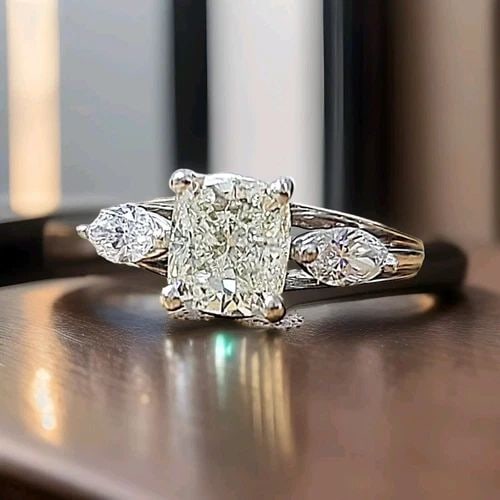 VINTAGE 14K WHITE GOLD ENGAGEMENT RING 1.63CT.NATURAL CUSHION DIAMOND SI2-J: VINTAGE 14K WHITE GOLD ENGAGEMENT RING 1.63CT.NATURAL CUSHION DIAMOND SI2-J Vintage 14k white gold engagement ring. Center natural cushion cut diamond WEIGHT 1.63ct. SIZE 7x6.2mm SI2-J slightly yellow