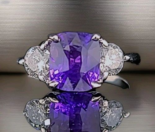 14K WHITE GOLD ENGAGEMENT RING 2.51CT.NATURAL PURPLE SAPPHIRE CUSHION GIA CERT (1 of 2)