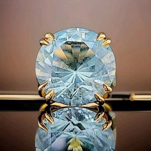 VINTAGE 14K YELLOW GOLD RING 16.52CT NATURAL SKY BLUE AQUAMARINE, ROUND CUT (1 of 2)