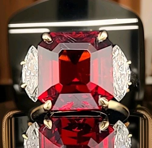 14K YELLOW GOLD ENGAGEMENT RING 10.30CT. NATURAL RED GARNET RADIANT SHAPE (1 of 2)