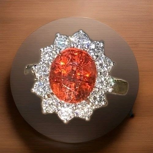 VINTAGE 18K WHITE GOLD ENGAGEMENT RING 4.31CT.NATURAL ORANGE GARNET SPESSARTITE (1 of 2)