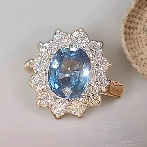 VINTAGE 18K WHITE GOLD ENGAGEMENT RING 2.84CT. NATURAL TEAL BLUE SAPPHIRE OVAL (1 of 2)