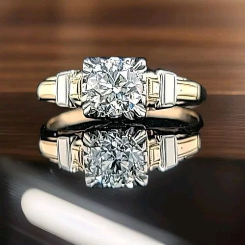 VINTAGE ROUND CUT DIAMOND 0.95CT 14K YELLOW GOLD ENGAGEMENT RING CIRC 1930'S (1 of 2)