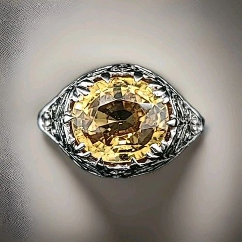 14K WHITE GOLD VINTAGE FILIGREE ENGAGEMENT RING 5.70CT. GEM YELLOW SAPPHIRE: 14K WHITE GOLD VINTAGE FILIGREE ENGAGEMENT RING 5.70CT. GEM YELLOW SAPPHIRE Gorgeous Vintage Art Deco OVAL CUT GEM yellow sapphire 14K white gold ring center natural heated yellow sapphire weight 5.70
