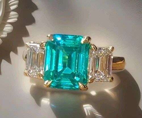 VINTAGE 14K YELLOW GOLD ENGAGEMENT RING 5.16CT. BLUE TOURMALINE EMERALD SHAPE (1 of 2)