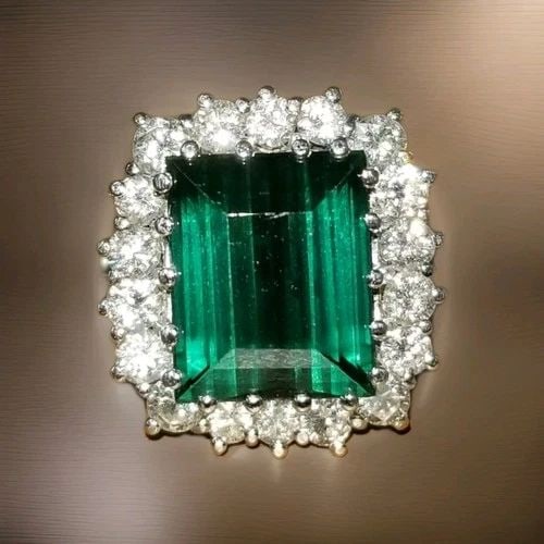 VINTAGE 14K WHITE GOLD RING 4.35CT. NATURAL GREEN TOURMALINE EMERALD SHAPE (1 of 2)