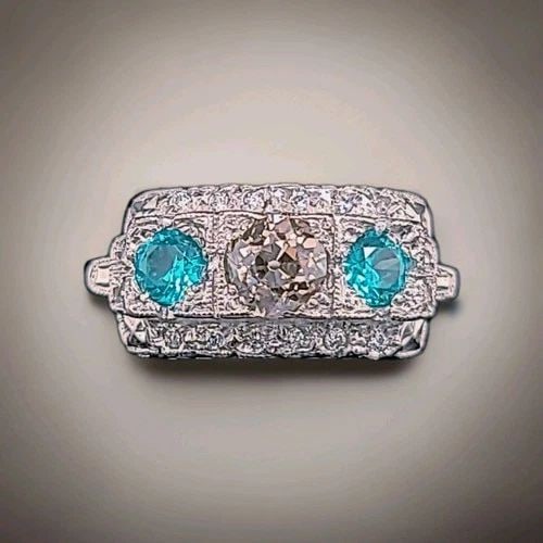 VINTAGE PLATINUM RING 1.48CT.NATURAL OLD CUT CHAMPAGNE DIAMOND BLUE TOURMALINE (1 of 2)