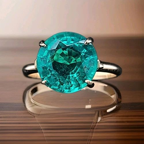VINTAGE 18K YELLOW GOLD ENGAGEMENT RING 4.20CT.LAB GROWN GREEN EMERALD ROUND (1 of 2)