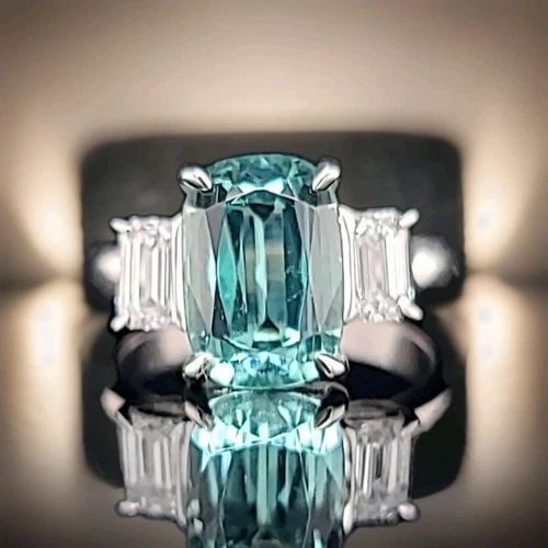 14K WHITE GOLD ENGAGEMENT RING 4.21CT.NATURAL SKY BLUE TOURMALINE CUSHION SHAPE: 14K WHITE GOLD ENGAGEMENT RING 4.23CT.NATURAL SKY BLUE TOURMALINE CUSHION SHAPE 14k white gold engagement ring NATURAL SKY BLUE TOURMALINE CENTER SET IN CUSHION CUT WEIGHT 4.23CARAT SIZE 10.7x7.4MM GO
