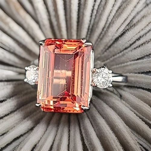 VINTAGE 14K WHITE GOLD RING 11.16CT LAB-CREATED ORANGE GARNET EMERALD CUT (1 of 2)