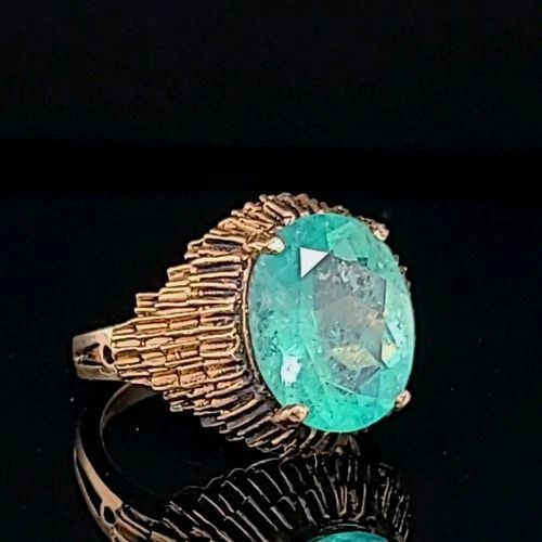 VINTAGE 14K YELLOW GOLD RING 4.52CT.NATURAL COLOMBIA GREEN EMERALD OVAL SHAPE (1 of 2)