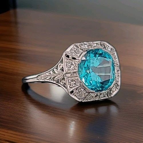 VINTAGE PLATINUM FILIGREE RING 3.34CT.LAB-GROWN PARAIBA TOURMALINE ROUND SHAPE (1 of 2)