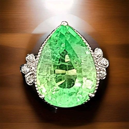 VINTAGE 14K WHITE GOLD ENGAGEMENT RING 13.55CT. LAB GROWN EMERALD PEAR SHAPE (1 of 2)