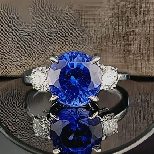 14K WHITE GOLD ENGAGEMENT RING 3.89CT.LAB GROWN BLUE SAPPHIRE ROUND CUT (1 of 2)