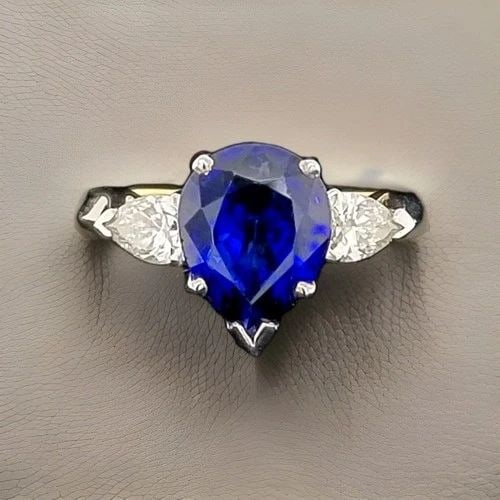 VINTAGE PLATINUM 18K ENGAGEMENT RING 2.73CT. NATURAL PEAR CUT BLUE SAPPHIRE: VINTAGE PLATINUM 18K ENGAGEMENT RING 2.73CT. NATURAL PEAR CUT BLUE SAPPHIRE Gorgeous vintage platinum 18k yellow gold engagement ring NATURAL diffused sapphire ring Center stone blue pear shape sapphi