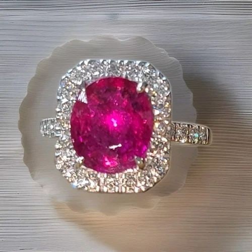 14K WHITE GOLD ENGAGEMENT RING 3.07CT. NATURAL PINK TOURMALINE OVAL SHAPE (1 of 2)