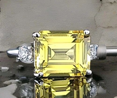 VINTAGE 14K WHITE GOLD ENGAGEMENT RING 6.02CT.LAB GROWN YELLOW SAPPHIRE (1 of 2)