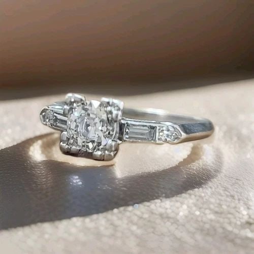 VINTAGE PLATINUM ENGAGEMENT RING 0.80CT.NATURAL EURO CUT DIAMOND CIRC 1930'S: VINTAGE PLATINUM ENGAGEMENT RING 0.80CT.NATURAL EURO CUT DIAMOND I1-H Vintage Platinum Natural euro cut diamond engagement Ring circ 1930's Center natural euro cut diamond in round shape 0.80CT SIZE 5