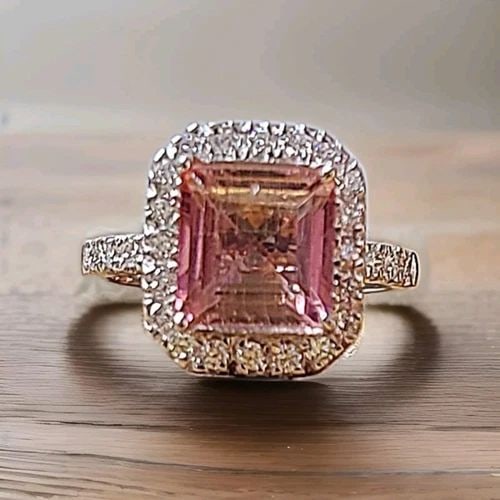 14K WHITE GOLD ENGAGEMENT RING 3.85CT. NATURAL PINK TOURMALINE SQUARE SHAPE (1 of 2)