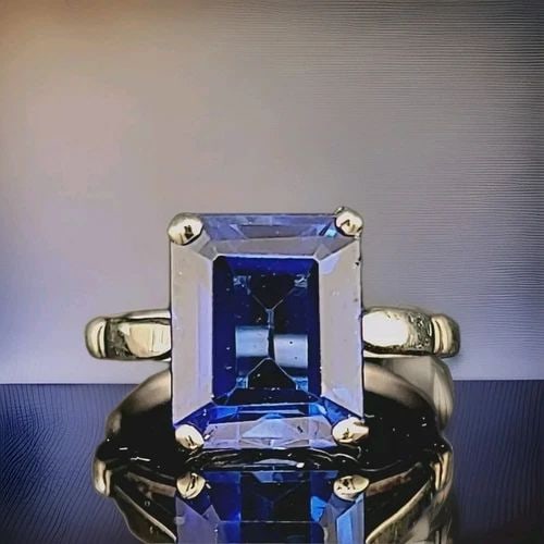 VINTAGE 14K WHITE GOLD ENGAGEMENT RING 6.70CT. LAB GROWN BLUE SAPPHIRE (1 of 2)