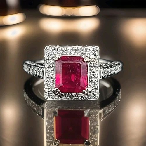 14K WHITE GOLD 1.82CT. ENGAGEMENT RING NATURAL FILLED RUBY RADIANT SHAPE: 14K WHITE GOLD 1.82CT. ENGAGEMENT RING NATURAL RUBY RADIANT SHAPE Gorgeous natural ruby Diamond 14k white gold engagement ring center natural glass filled ruby weight 1.82ct SIZE 7x6mm Gorgeous vivid 
