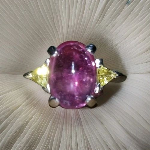 18K WHITE GOLD ENGAGEMENT RING 4.07CT. NATURAL PINK TOURMALINE YELLOW SAPPHIRE (1 of 2)